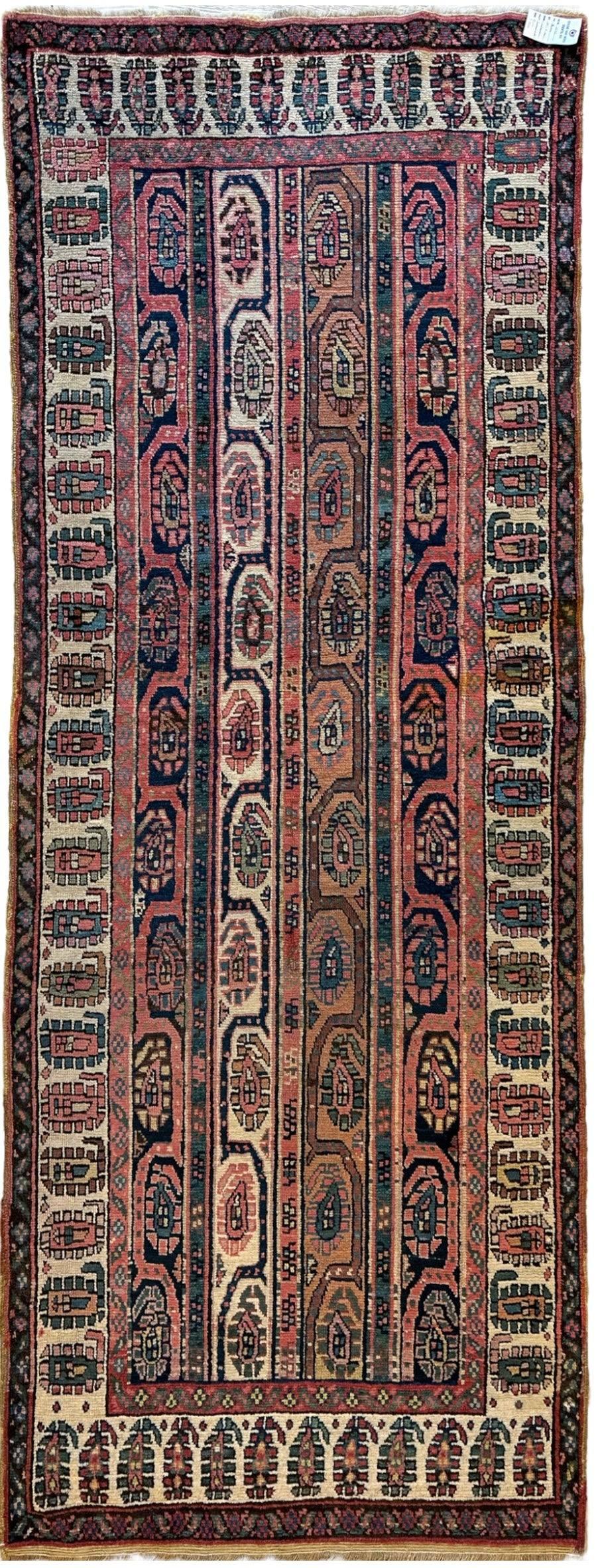 1880's Antique Gendje Shahsavan Paisley Boteh Runner Rug 3’4” X 8’4”