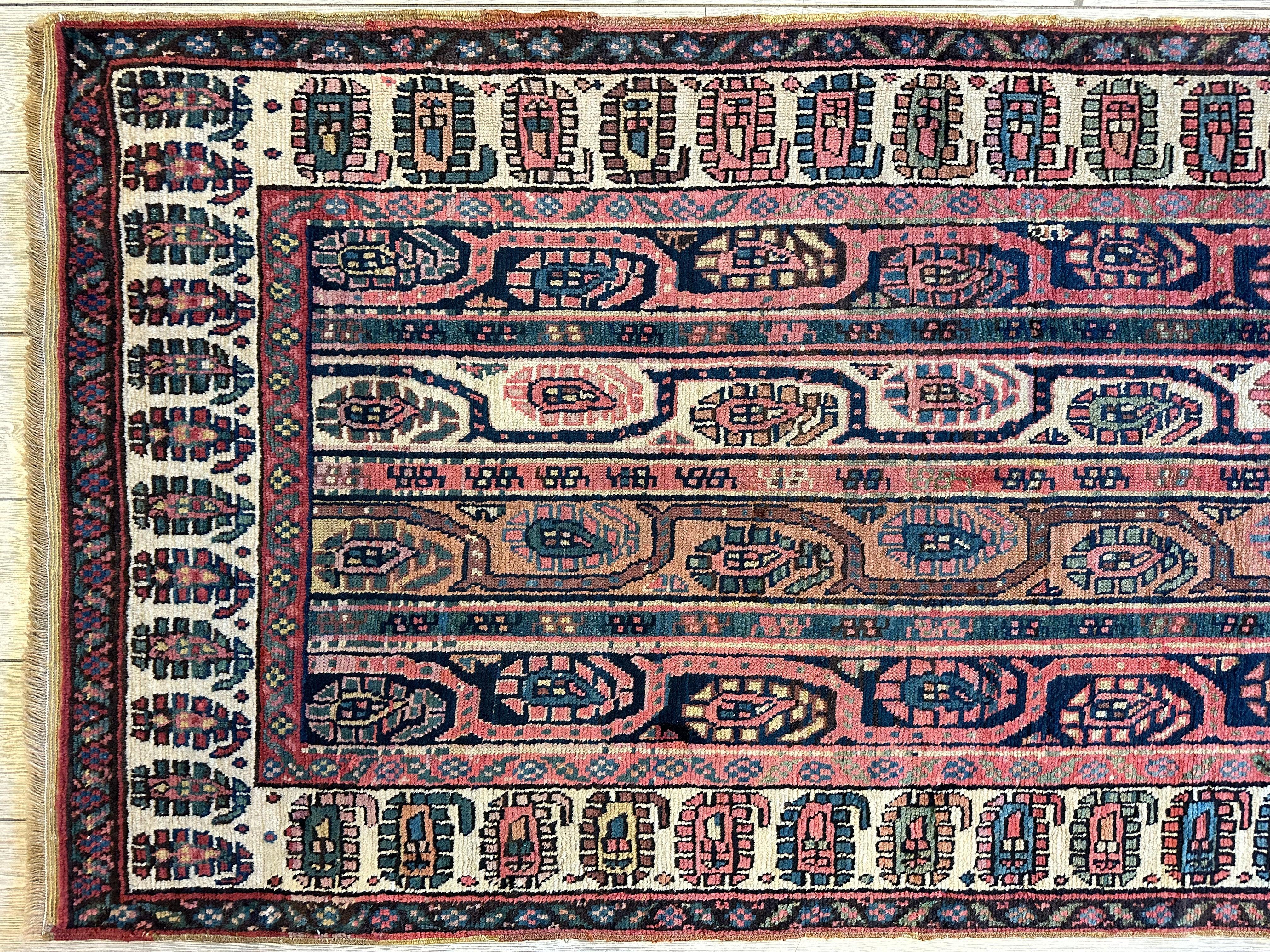 1880's Antique Gendje Shahsavan Paisley Boteh Runner Rug 3’4” X 8’4”