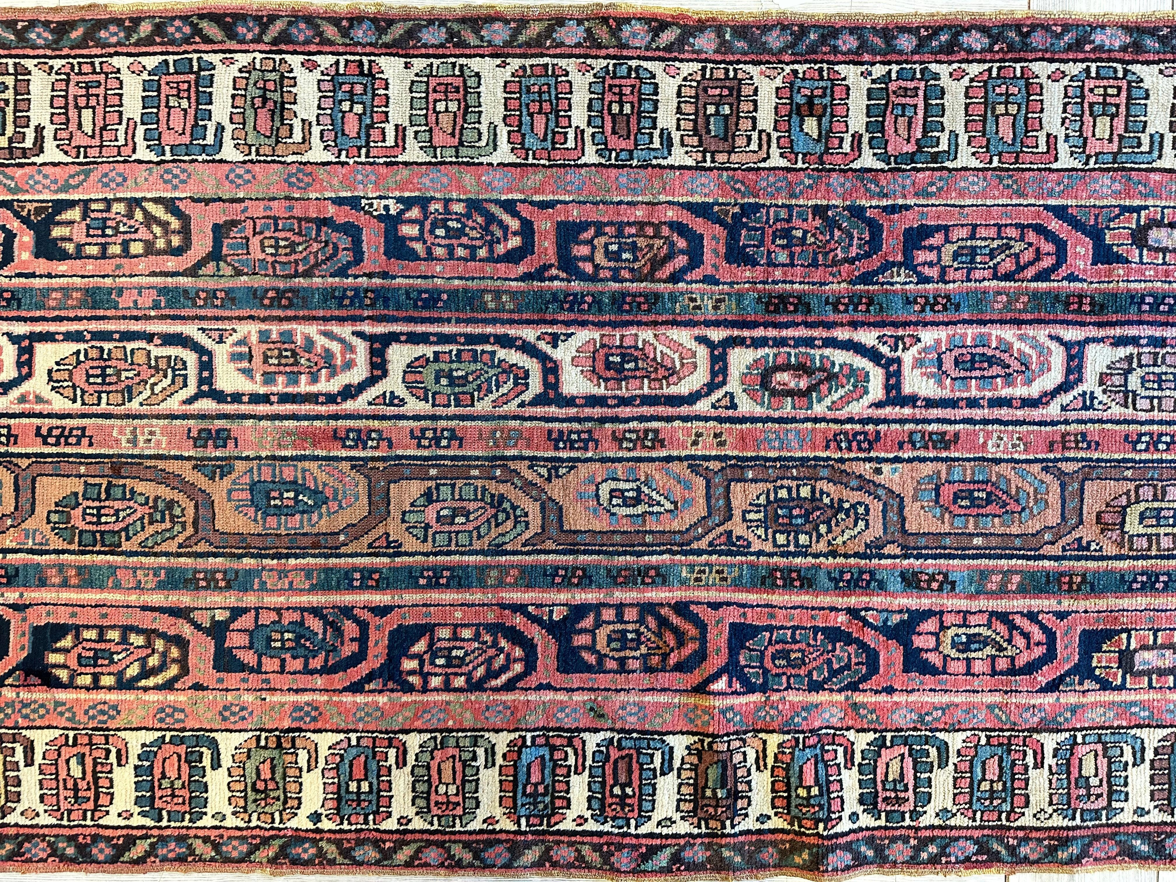 1880's Antique Gendje Shahsavan Paisley Boteh Runner Rug 3’4” X 8’4”